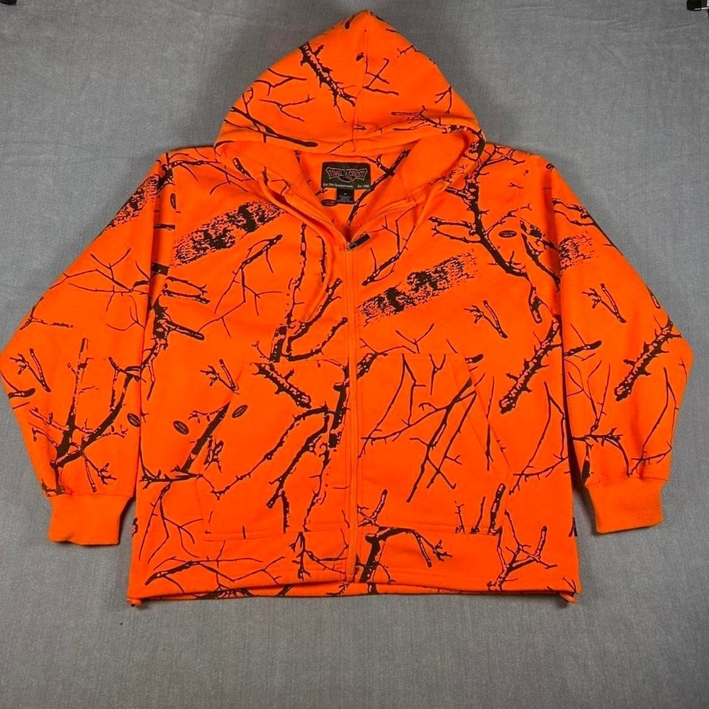Trail Crest Blaze Orange Camo Zip Up Hoodie Highland Timber Hunting Mens Medium